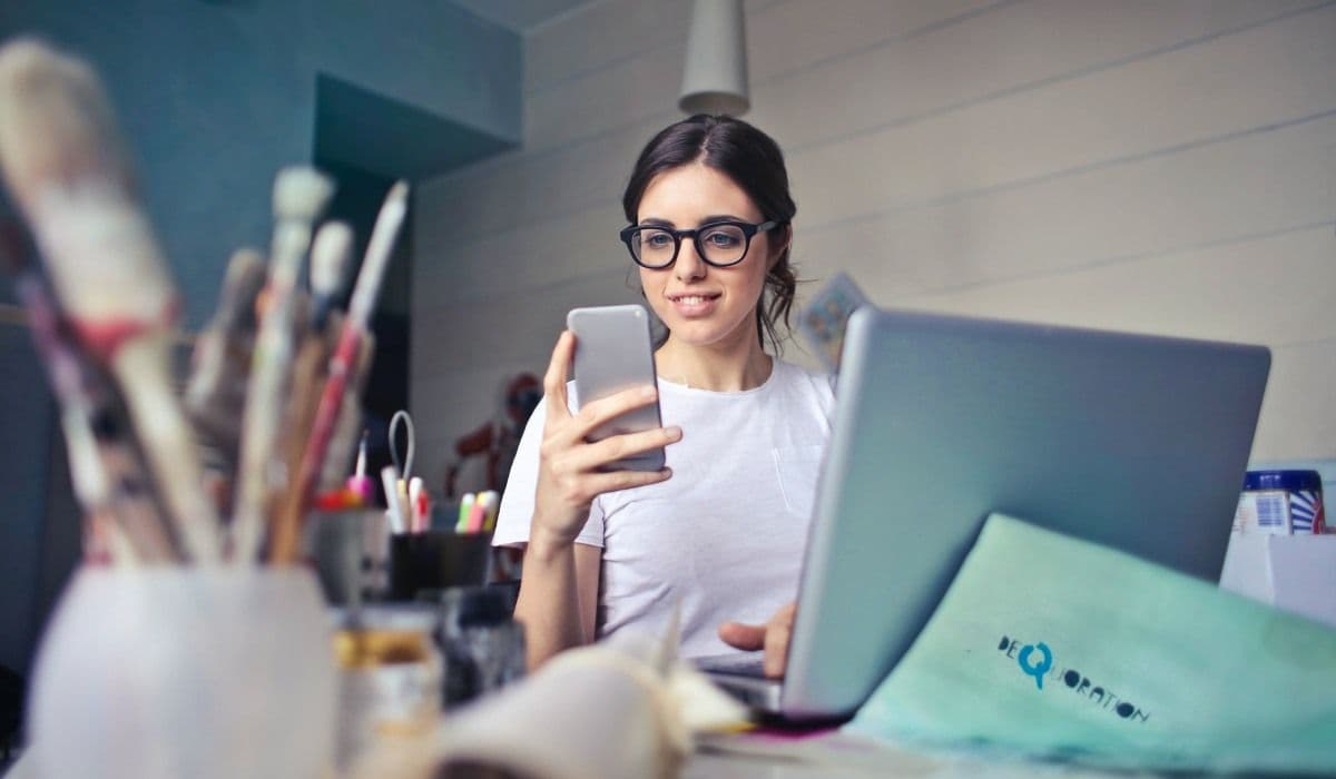 Woman does a product search on her phone