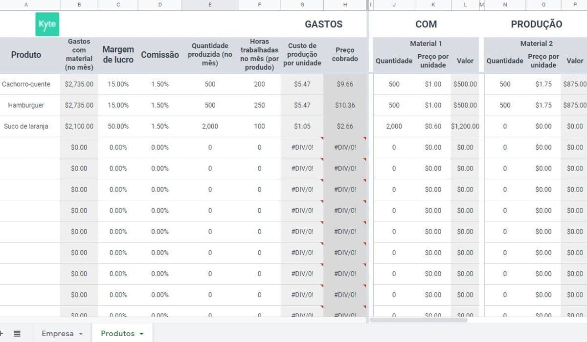 planilha para calcular preço de venda de produtos