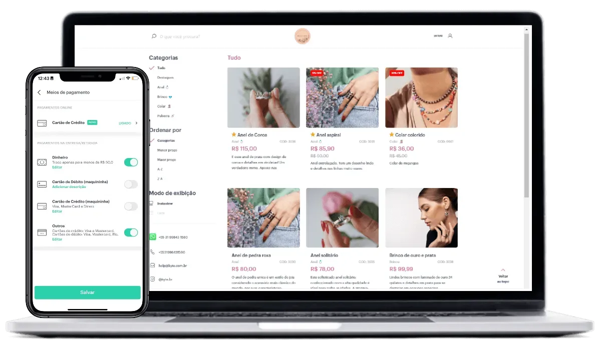 Catálogo online para loja de bijuterias e semijoias