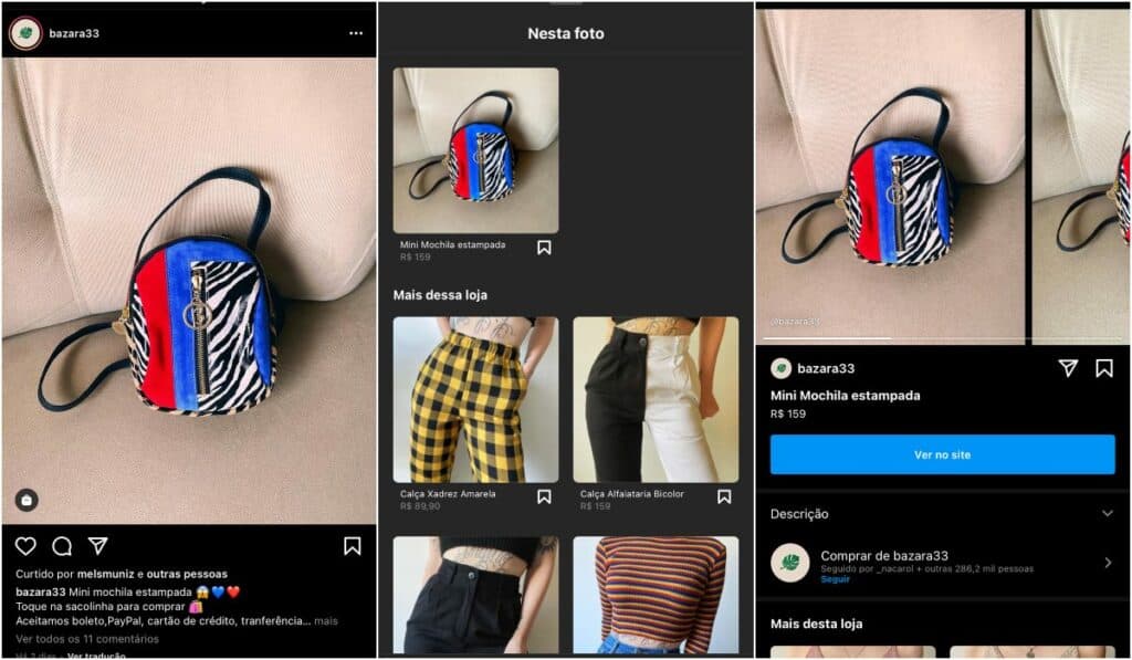 las pantallas muestran productos con etiqueta de Instagram